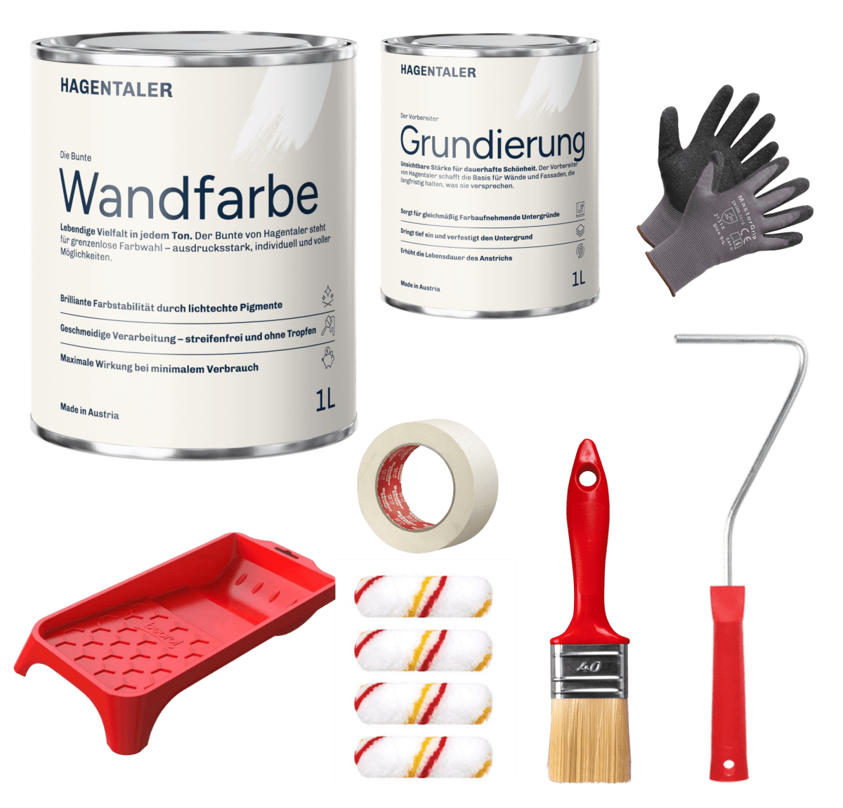 Wandfarbe - Komplettset - All - in - One mit Gratis Zubehör und Grundierung - Hagentaler