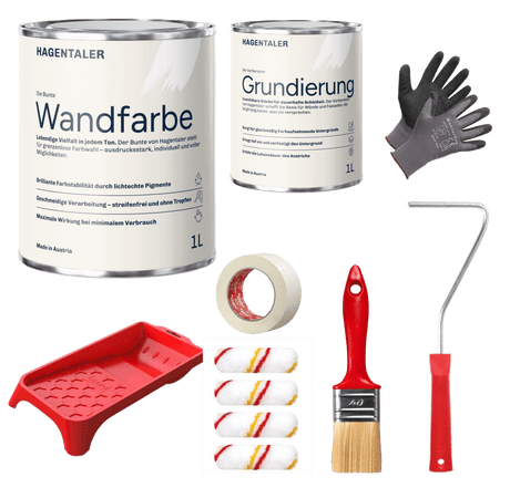 Wandfarbe - Komplettset - All - in - One mit Gratis Zubehör und Grundierung - Hagentaler